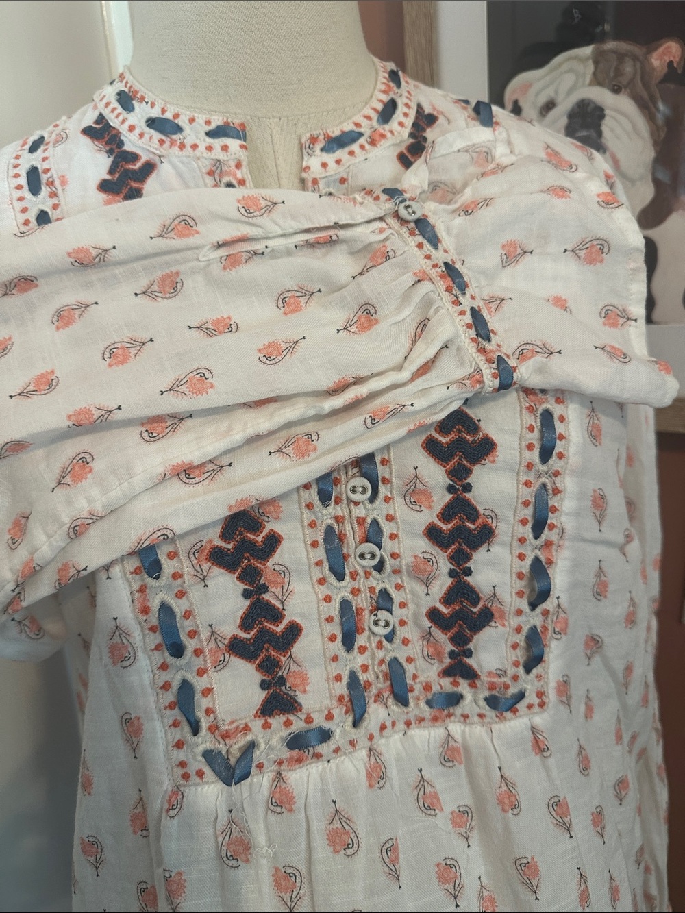 Sundance Great Gallery Embroidered Peasant cotton M boho ruffled cuffs Blouse - Picture 6 of 15